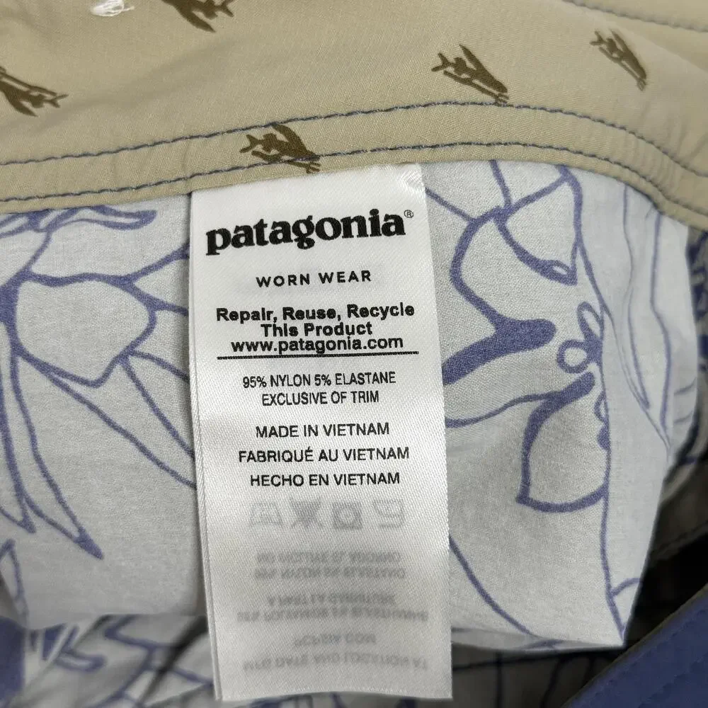 Patagonia Swim Shorts Mens 34 Beige Tropical Floral Stretch Quick Dry Beach